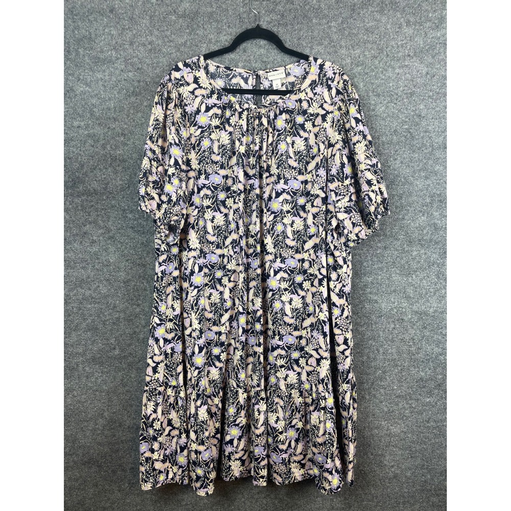 Ava & Viv Floral Dress Women 3X Purple Yellow Excellent Tiered Cotton Mini